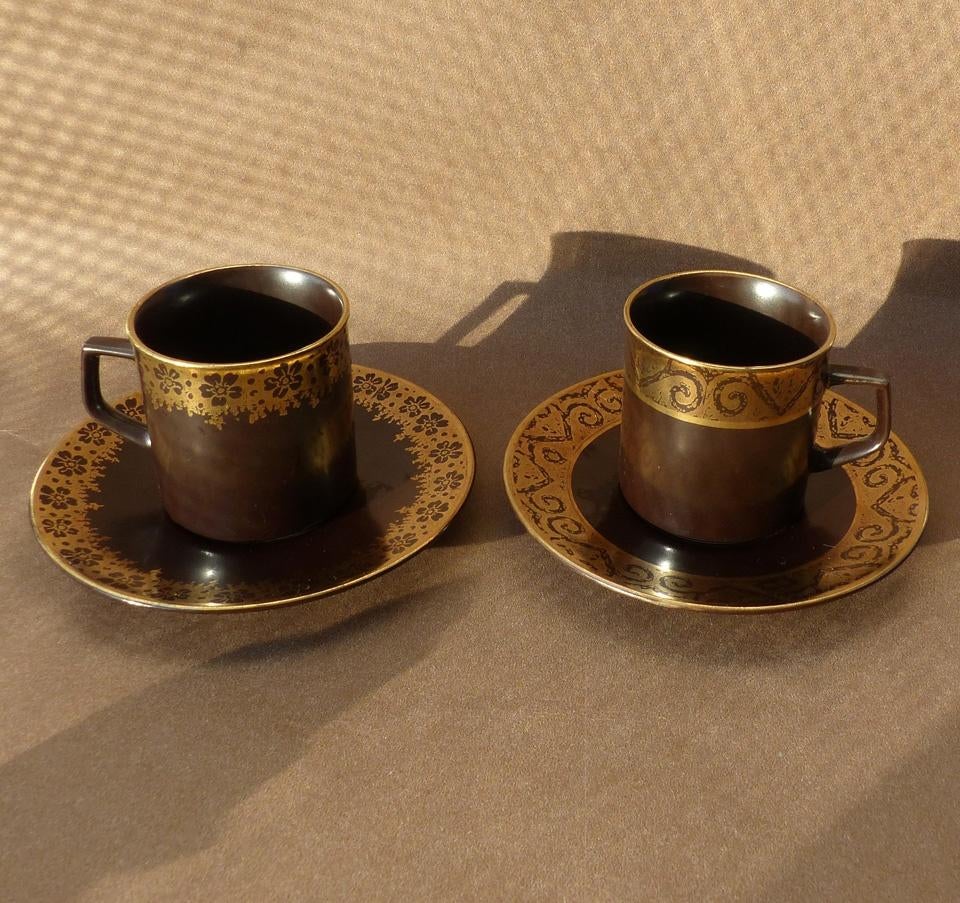 Winterling kopjes vintage kop en schotels goud decor bruin, Gebruikt, Ophalen of Verzenden, Overige stijlen, Kop(pen) en/of Schotel(s)