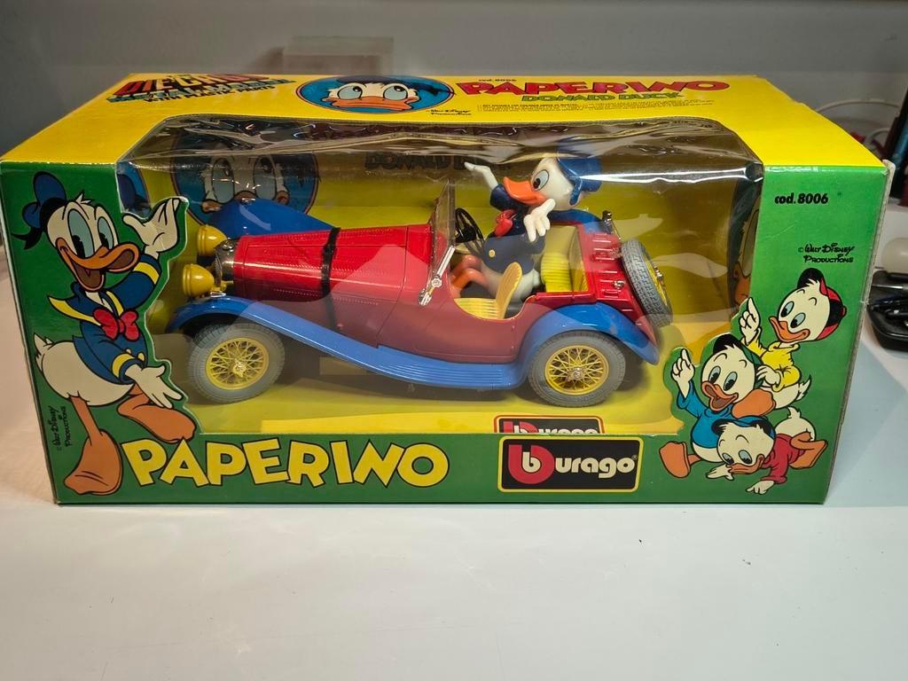 Disney Bburago Donald Duck, Paperino 1/18, 1984 nieuwstaat!, Verzamelen, Disney, Ophalen of Verzenden, Donald Duck, Zo goed als nieuw