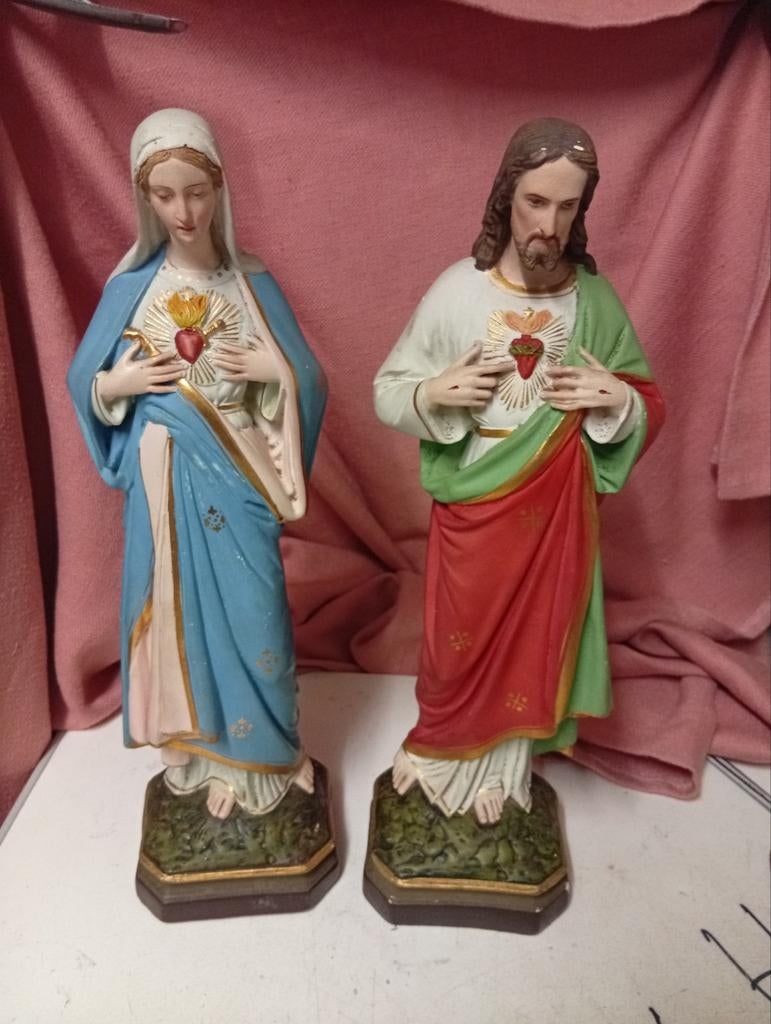 Beelden Heilig Hart Jezus en Maria - Religieuze Kunst, Verzamelen, Religie, Ophalen of Verzenden, Gebruikt, Beeld(je), Christendom | Katholiek
