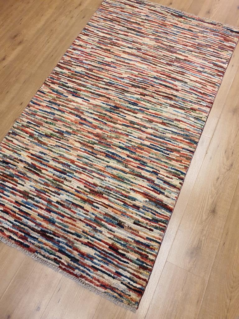 Handgeknoopt oosters tapijt modern stripes 184x100, Info@SlatsAntiek.nl, Crème, 100 tot 150 cm, Vof Slats Antiek
