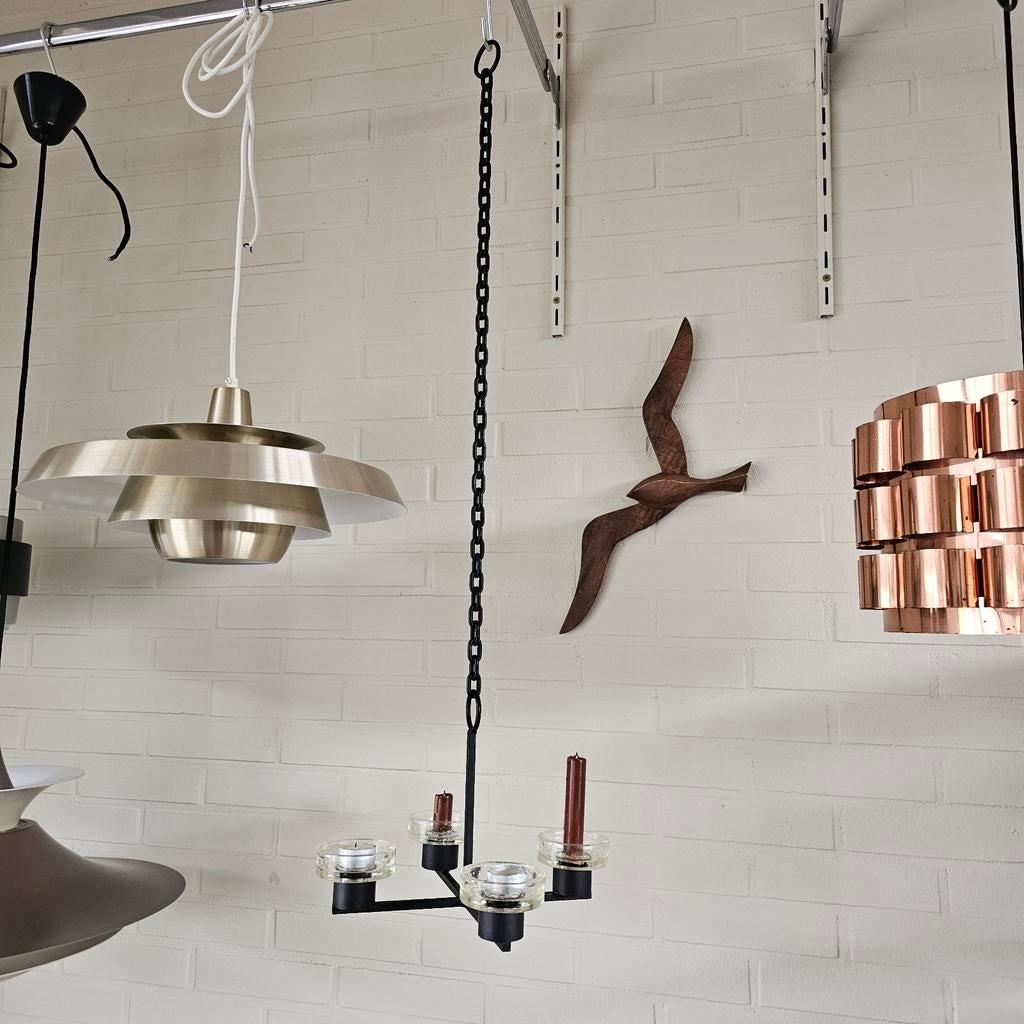 Vintage Zweedse gietijzeren Hangkandelaar Kandelaar met glas, Zwart, Ophalen of Verzenden, Zo goed als nieuw, X