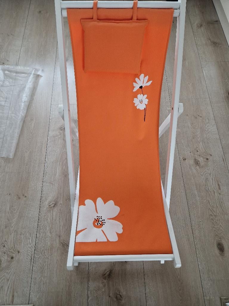 De ZOMER komt eraan; Retro Strandstoel Oranje !, Ophalen, Nieuw, Hout, Verstelbaar