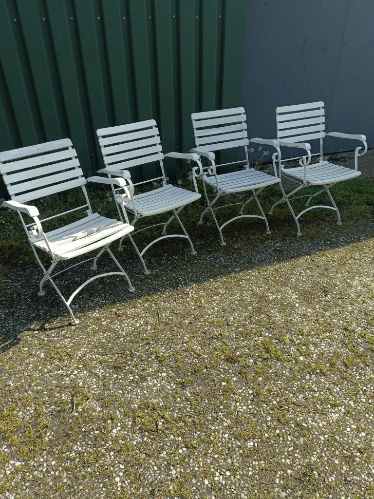 4 witte houten klapstoelen met leuning, Ophalen, Gebruikt, Wit, Vier