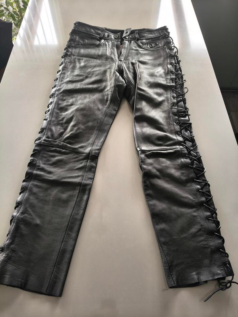 MQP Leren motorbroek met veters mt 52, Ophalen of Verzenden, Tweedehands, Broek | leer