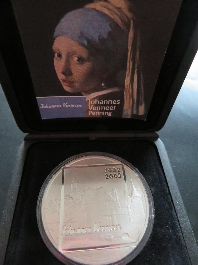 Johannes Vermeer Penning in zilver, Postzegels en Munten, Verzenden, Zilver, Nederland