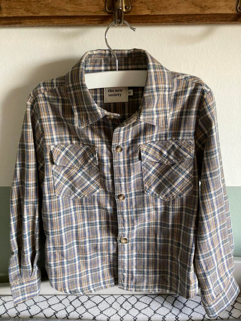 Blousje geruit mt 104 The new Society, Ophalen of Verzenden, Zo goed als nieuw, Jongen, Overhemd of Blouse
