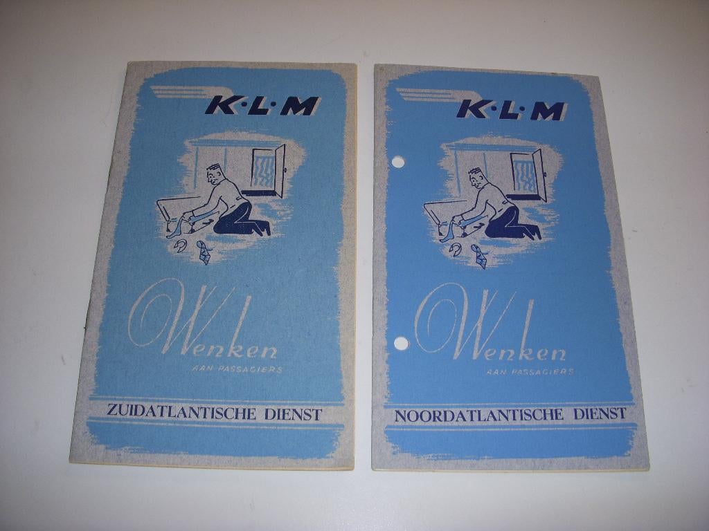 2 Jaren 50 Wenken aan passagiers van KLM vliegtuigen, Verzamelen, Luchtvaart en Vliegtuigspotten, Ophalen of Verzenden, Gebruikt