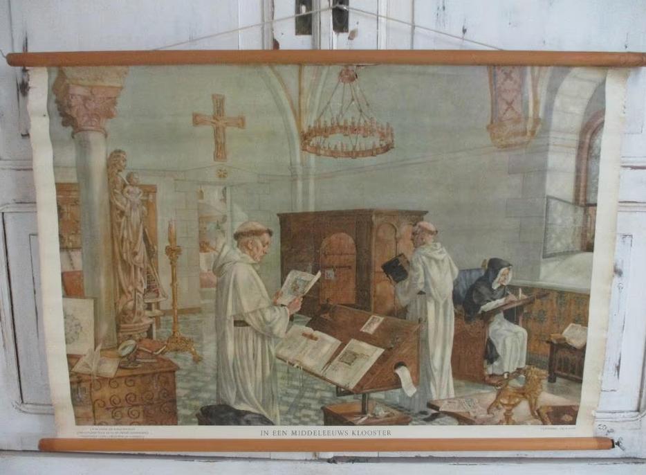 Schoolplaat 'In een middeleeuws klooster', Verzenden, Natuur en Biologie
