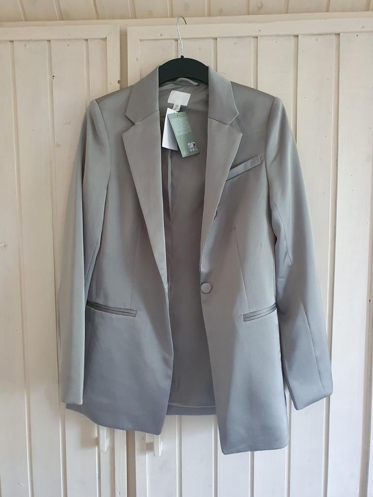 Licht groene glanzende satijn blazer colbert h&m zara 34 xs, H&M, Nieuw, Ophalen of Verzenden, Jasje