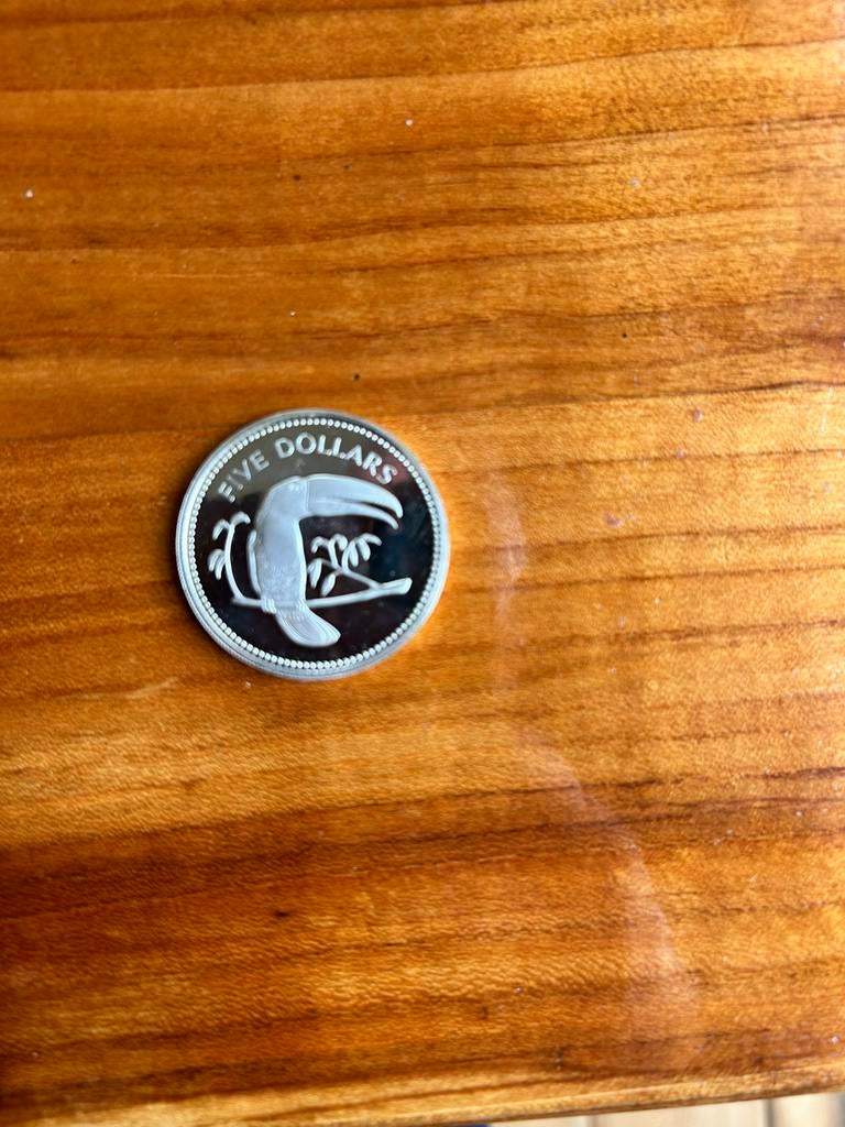 Belize 5 dollar zilver proof 1974, Ophalen of Verzenden, Midden-Amerika, Zilver