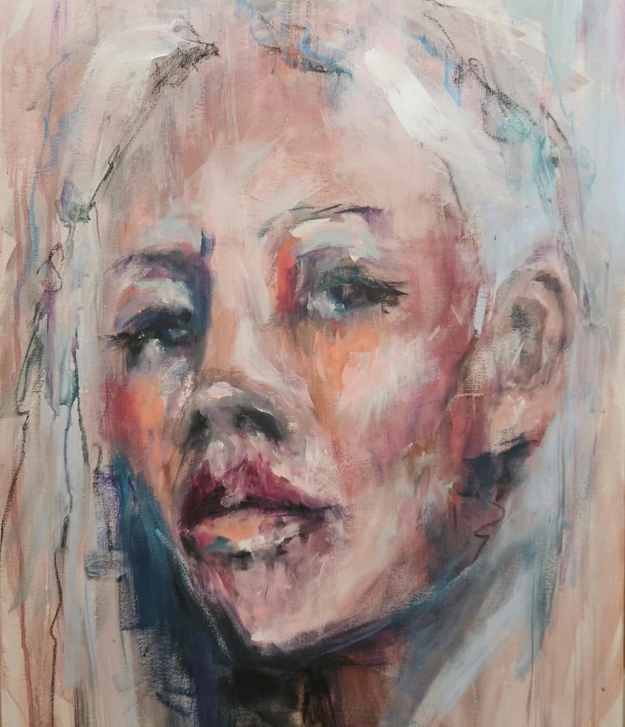 "Between the Thoughts" - Expressief Portret in Acryl, Antiek en Kunst, Kunst | Schilderijen | Abstract, Ophalen of Verzenden