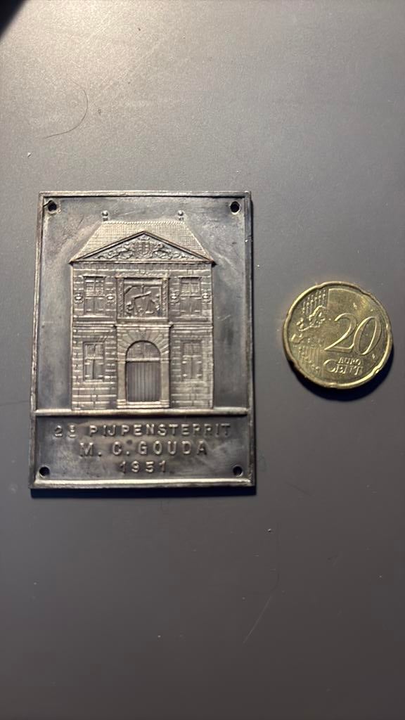 Zeldzame 2e Pijpensterrit M.C. Gouda 1931 Plaquette, Ophalen of Verzenden