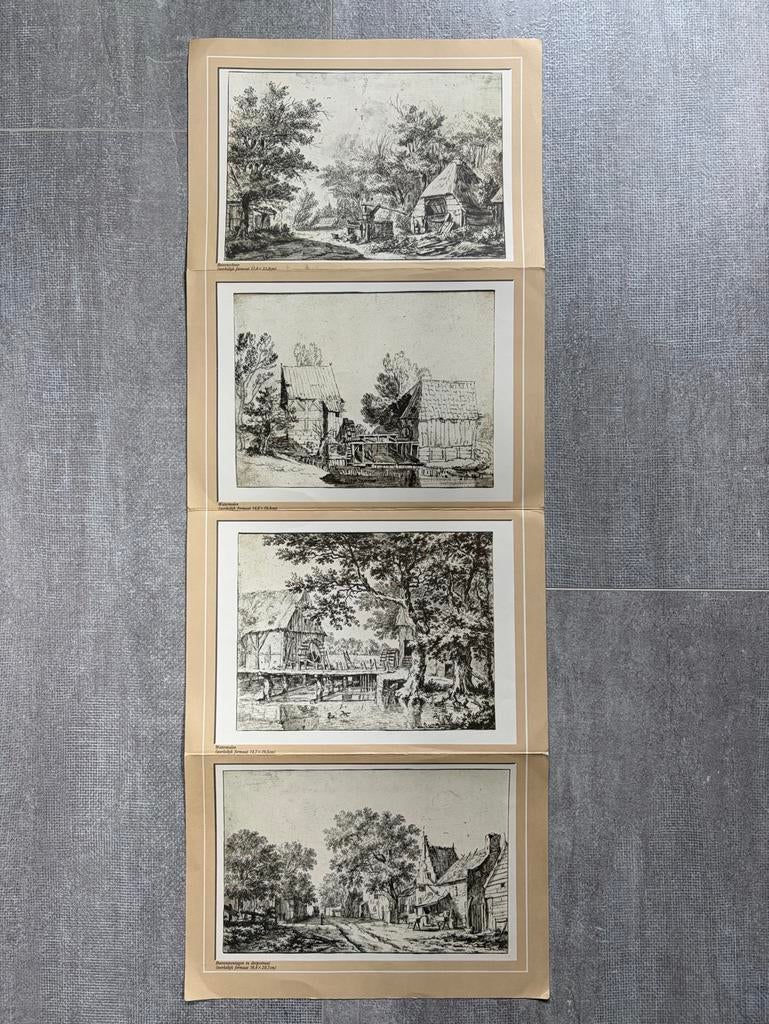 Set van 4 prenten: Landelijke scènes, 20x14cm, Ophalen of Verzenden, Landschap, Ets, 1800 - 1899