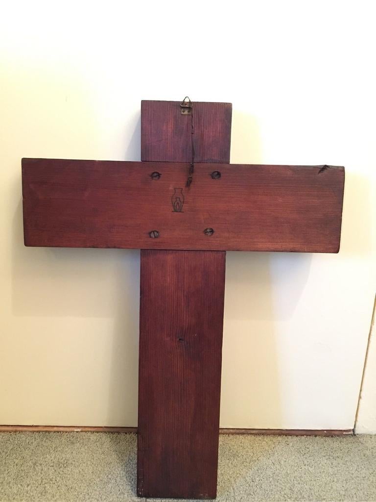 Antiek Massief Houten Crucifix - Art Deco & Beuroner Kunst, Ophalen of Verzenden