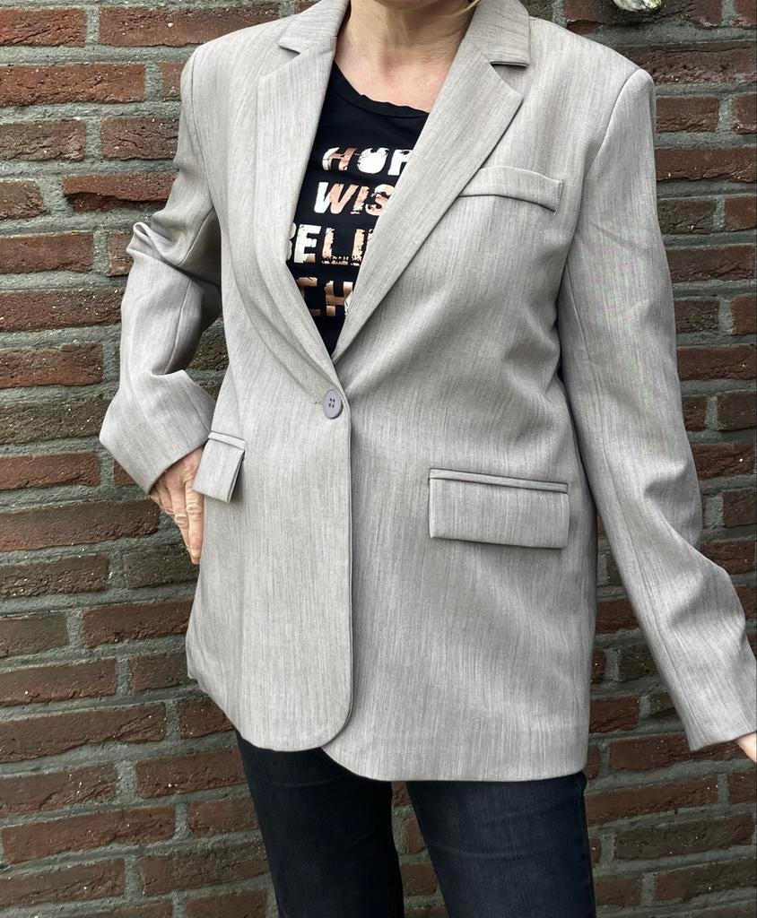 Ambika Studio Asymmetrische Blazer Taupe/Beige S/M, Maat 38/40 (M), Beige, Ophalen of Verzenden, Zo goed als nieuw