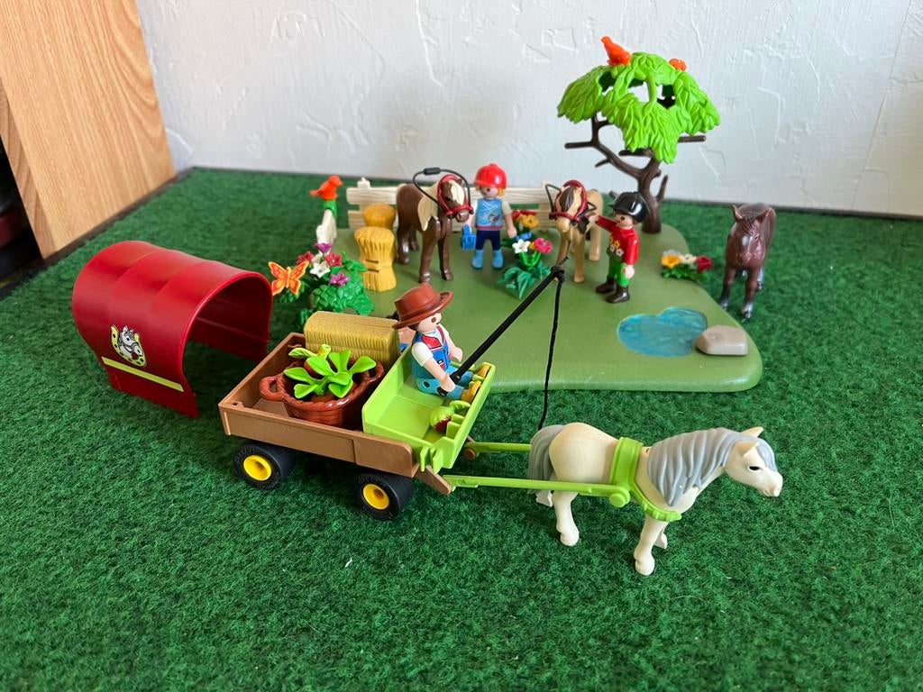 Playmobil 5457 pony weide met hooiwagen, Ophalen of Verzenden, Zo goed als nieuw