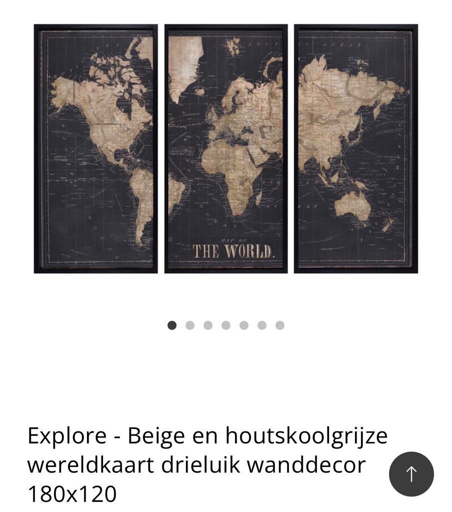 Wereldkaart drieluik wanddecoratie 180x120 cm, Huis en Inrichting, Woonaccessoires | Wanddecoraties, Ophalen, Zo goed als nieuw