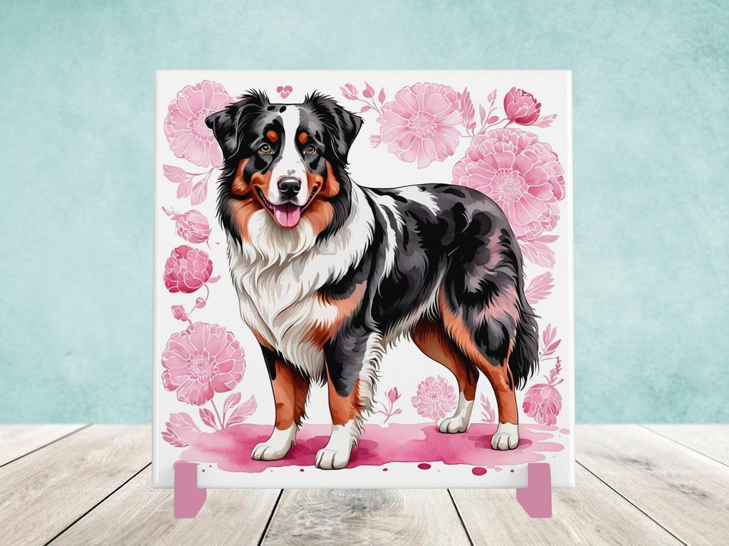 Australian Shepherd Delfts Roze tegel incl houder, Ophalen of Verzenden, Nieuw