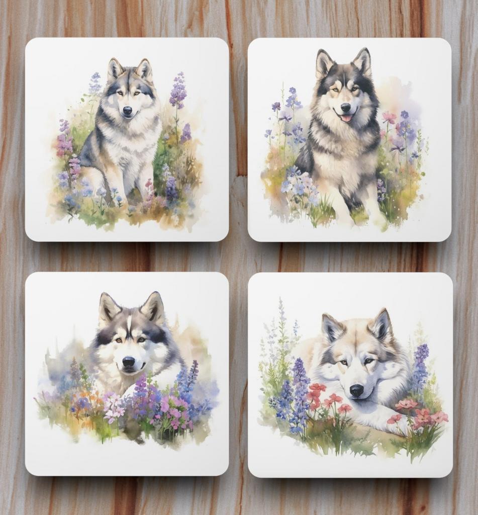 Malamute Aquarel onderzetters met houder, Ophalen of Verzenden, Nieuw, Glas of Kopje