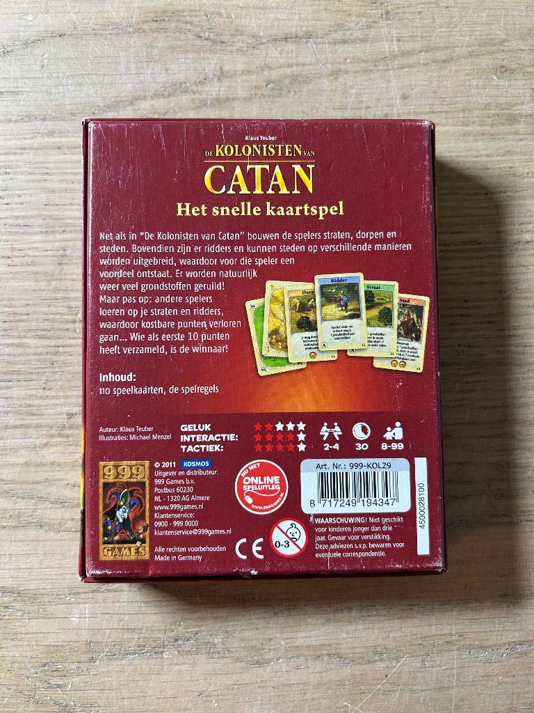 De Kolonisten van Catan het Snelle Kaartspel 999 Games, Ophalen of Verzenden, Zo goed als nieuw