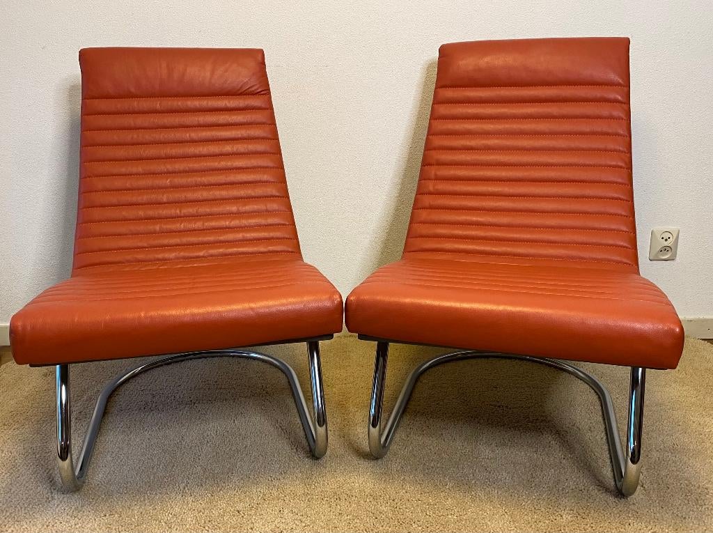 Leolux Wah Wah fauteuils 2x rood, Huis en Inrichting, Fauteuils, Ophalen, 75 tot 100 cm, Zo goed als nieuw, Leer