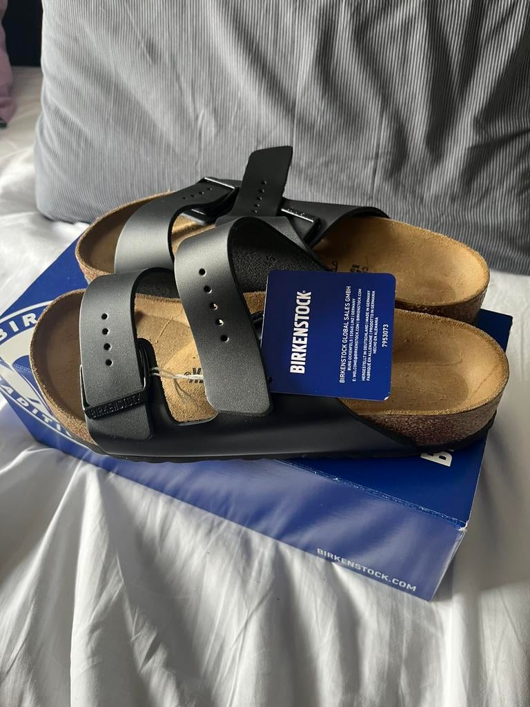 Nieuwe, ongebruikte zwart leren Arizona Birkenstocks maat 38, Ophalen, Nieuw, Zwart, Sandalen of Muiltjes