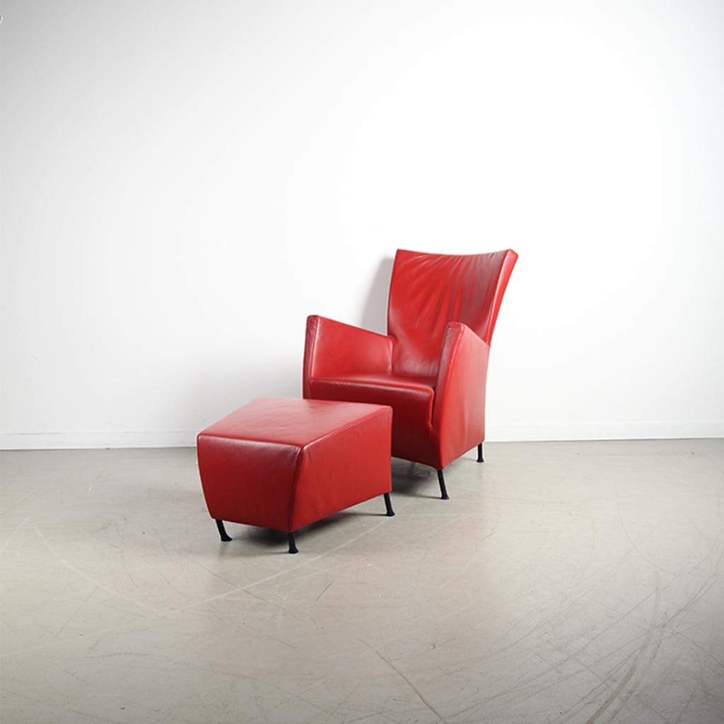 2x Montis Windy Rood leder + bijpassende hocker, Niet ingevuld, Niet ingevuld, Ophalen of Verzenden, Zo goed als nieuw