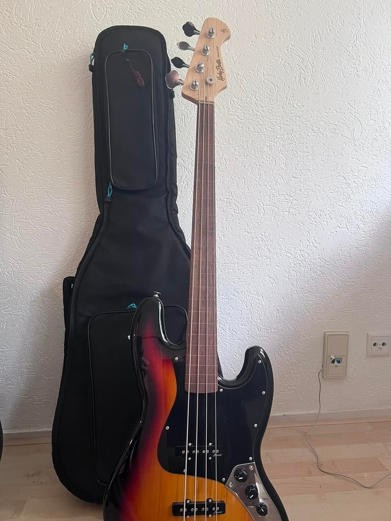 Harley Benton JB-75FL SB Fretless Basgitaar + Gigbag, Ophalen, Zo goed als nieuw