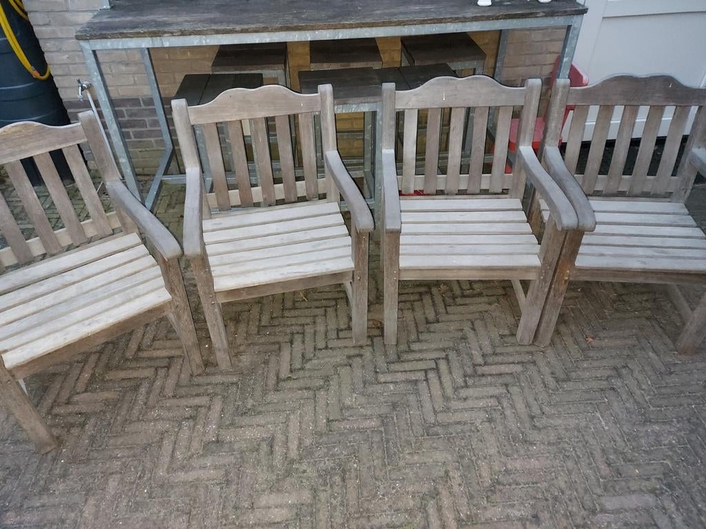 4x teakhouten tuinstoelen tuinstoelen armstoelen, Tuin en Terras, Ophalen, Gebruikt, Teakhout