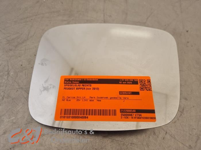 Spiegelglas rechts van een Peugeot Bipper, Gebruikt, -, -, Ophalen of Verzenden