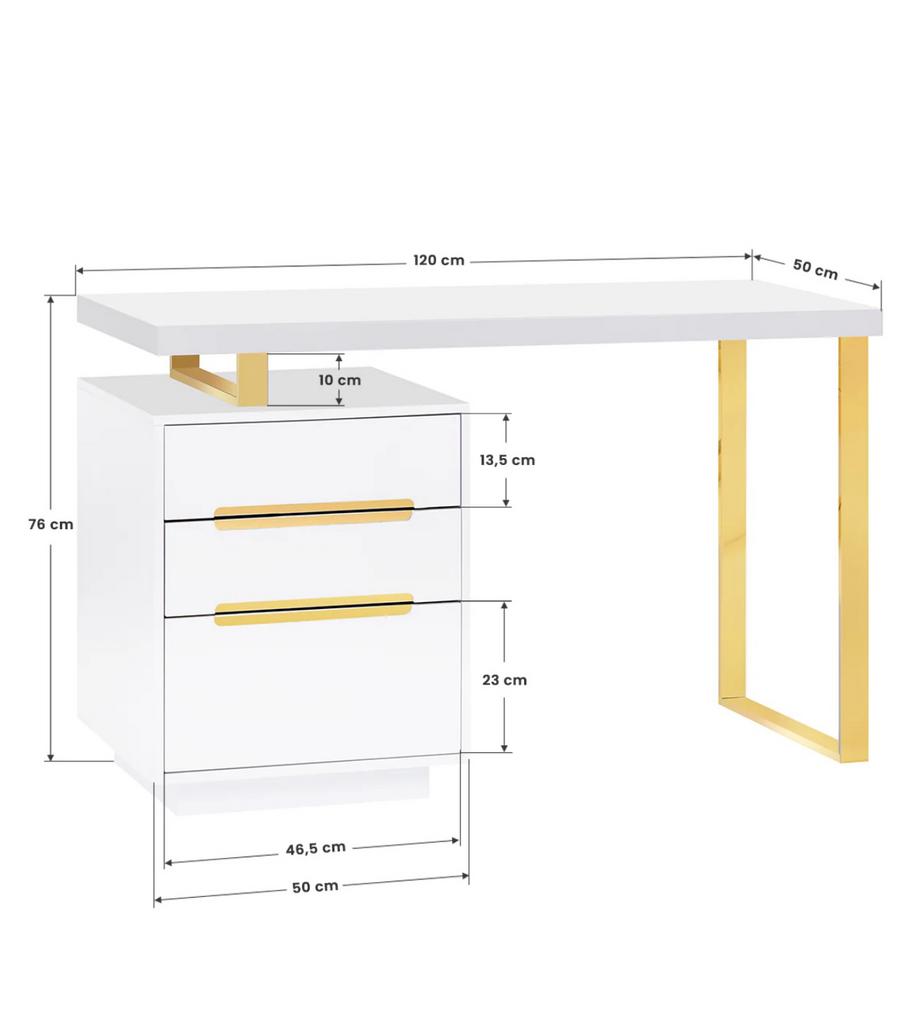White desk with gold accents. Buerau, witte manicuretafel., Huis en Inrichting, Ophalen, Nieuw, Wit, Overige typen