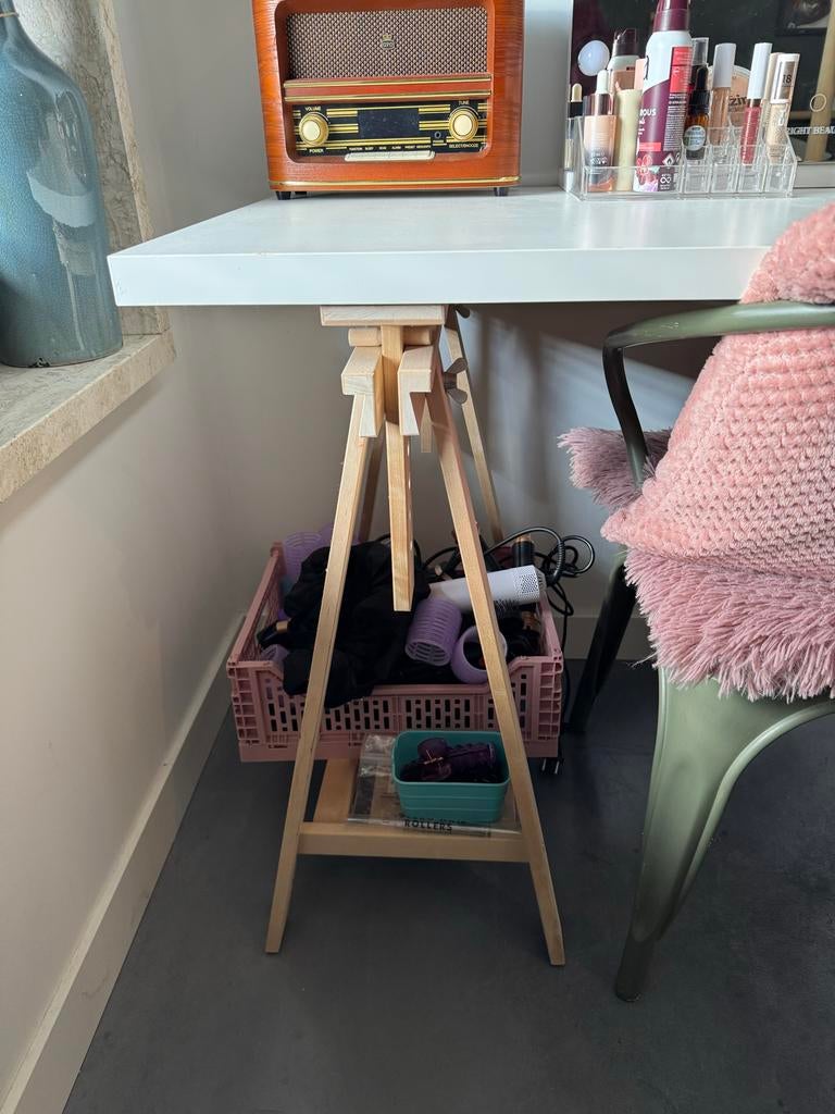 Wit bureau met schragen, Huis en Inrichting, Bureaus, Ophalen, Gebruikt, Bureau