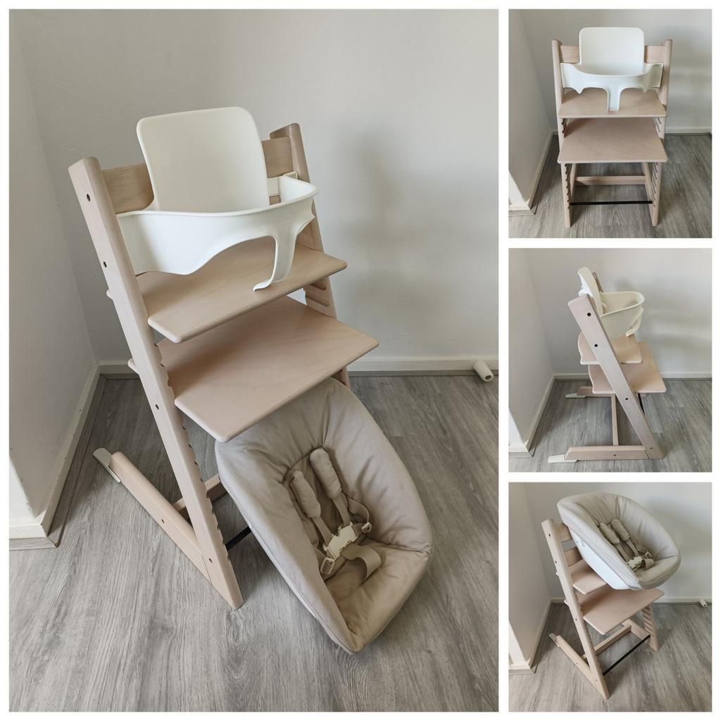 Stokke Tripp Trapp whitewash met babyset en newbornset, Ophalen of Verzenden, Zo goed als nieuw, Stokke Tripp Trapp, Stoelverkleiner