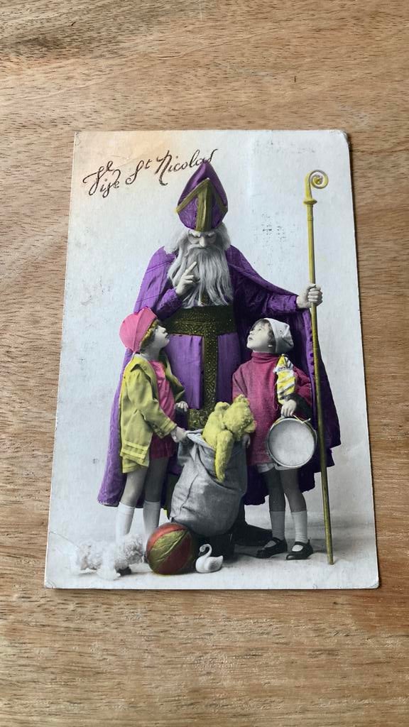Oude ansichtkaart Sinterklaas Vive St. Nicolas, Ophalen of Verzenden, 1920 tot 1940, Gelopen, Feest(dag)