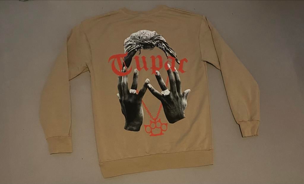 Tupac Trui - Beige met opdruk voor en achter, Ophalen, Gedragen, Maat 48/50 (M), Beige