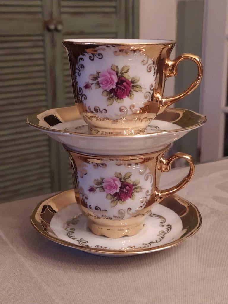 Vintage Bavaria Germany handgemaakt 24k gouden rozen theekop, Antiek en Kunst, Antiek | Servies los, Ophalen of Verzenden