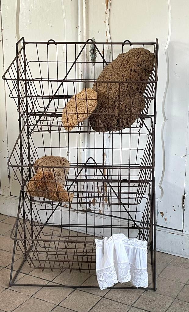 Brocante oud Frans draad rek met 3 manden, Ophalen of Verzenden