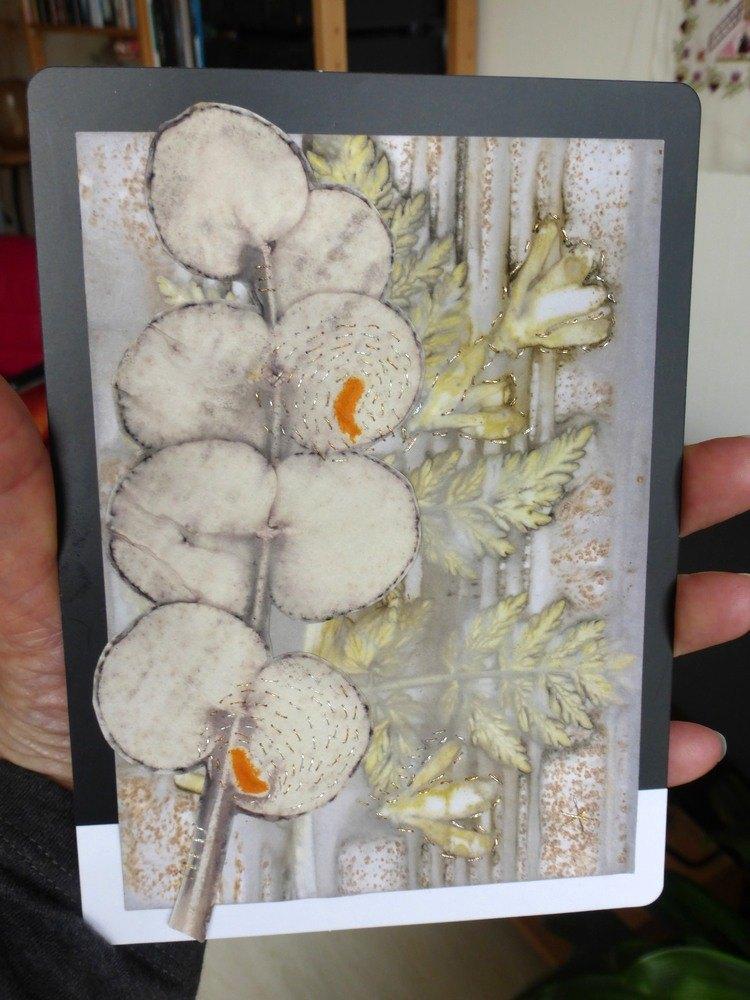 Ecoprint-collage van eucalyptus-fluitekruid-forsythia, Ophalen of Verzenden