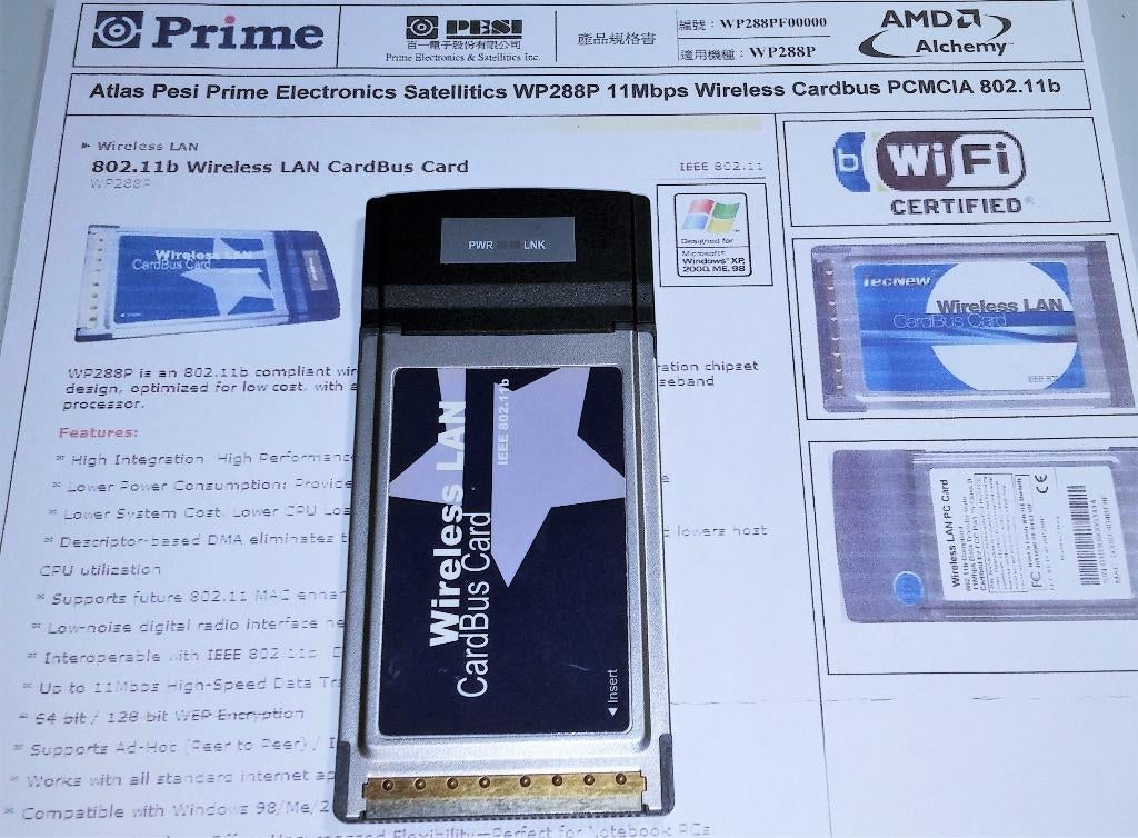 Prime PQP-WP288P Wireless G 11Mbps PCMCIA 32-bit Cardbus, Ophalen of Verzenden, Nieuw, Extern, Prime Electronics AMD