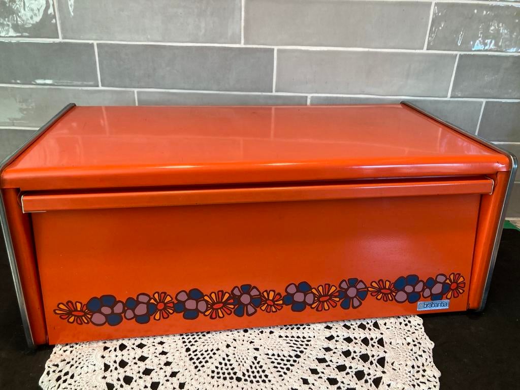Vintage oranje Brabantia broodtrommel (070426c), Ophalen of Verzenden, Gebruikt, Oranje