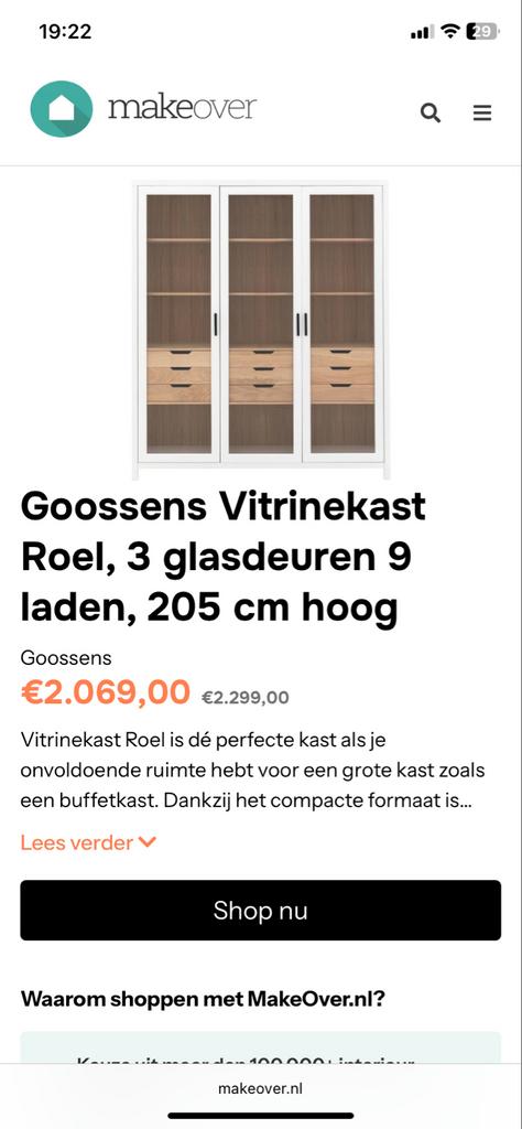Goossens Vitrinekast Roel - Massief Eiken & Wit, Ophalen, 100 tot 150 cm, 200 cm of meer, Eikenhout