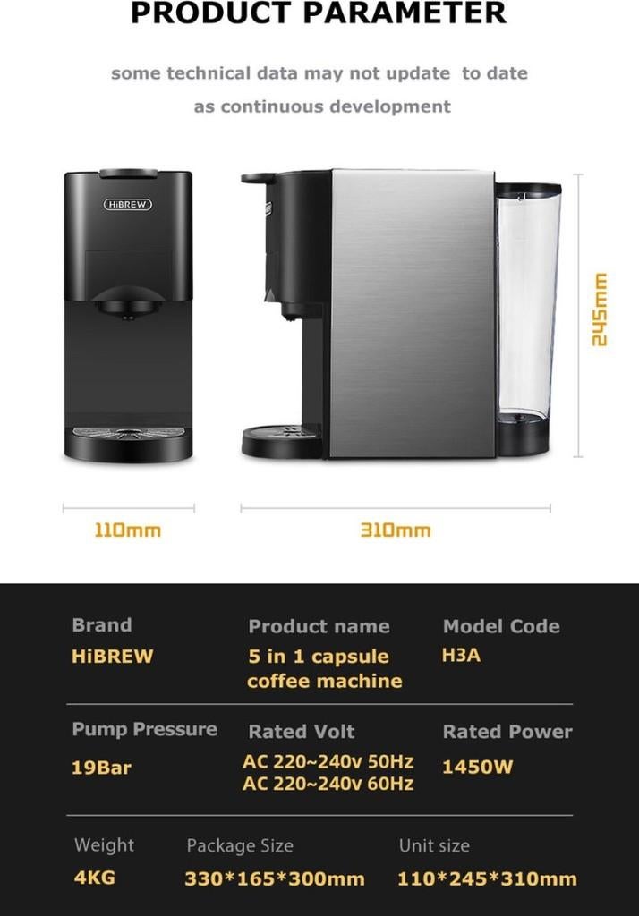 HiBREW H3A 5 in 1 Koffiezetapparaat, Theodoor Colenbranderhof 9, 3059LC Rotterdam, Nederland, Zwart, Info@currentcomponents.nl