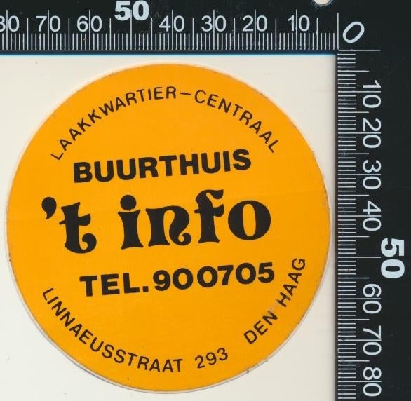 Sticker: Buurthuis Het Info - Laakkwartier Centraal Den Haag, Ophalen of Verzenden, Zo goed als nieuw, Bedrijf of Vereniging