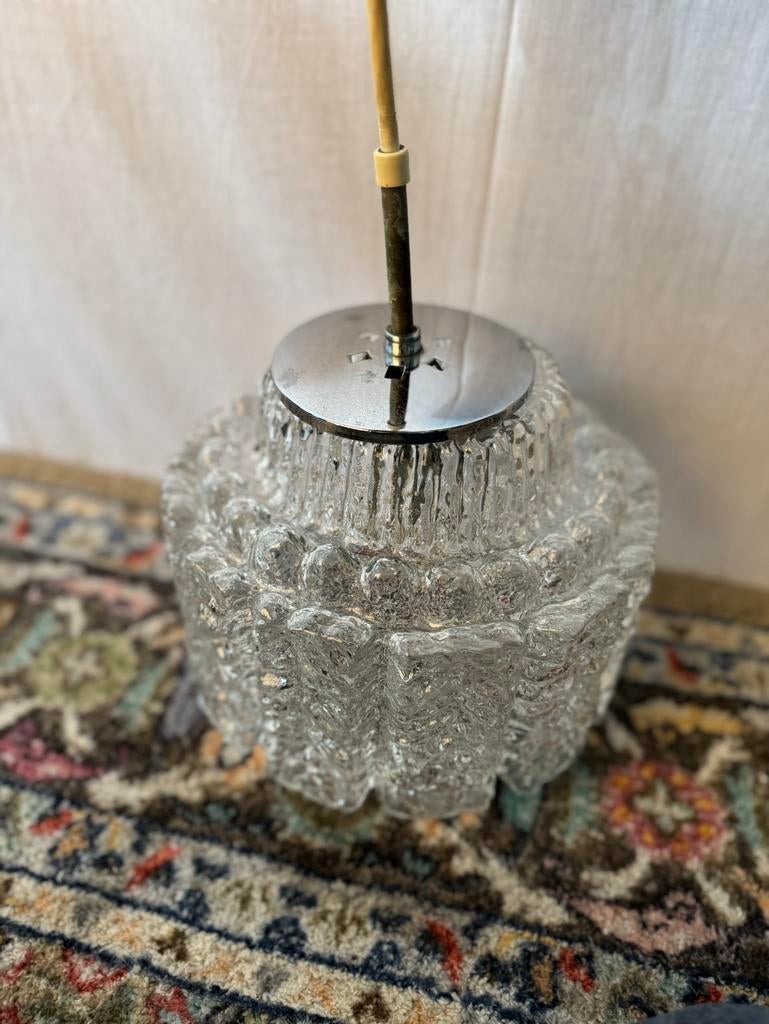 Vintage Ice Glass Pendant Lamp by Glashutte Limburg Germany, Ophalen of Verzenden, Glas, Zo goed als nieuw, Space age retro kristall