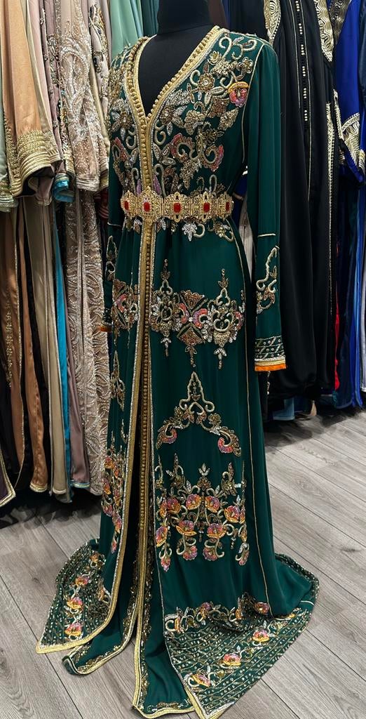 Prachtige groene Takchita  Lebsa, Maat 38/40 (M), Overige typen, Ophalen of Verzenden, Zo goed als nieuw