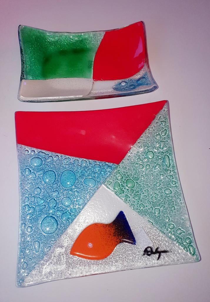 Art glas schalen gesmolten glas vis vintage, Ophalen