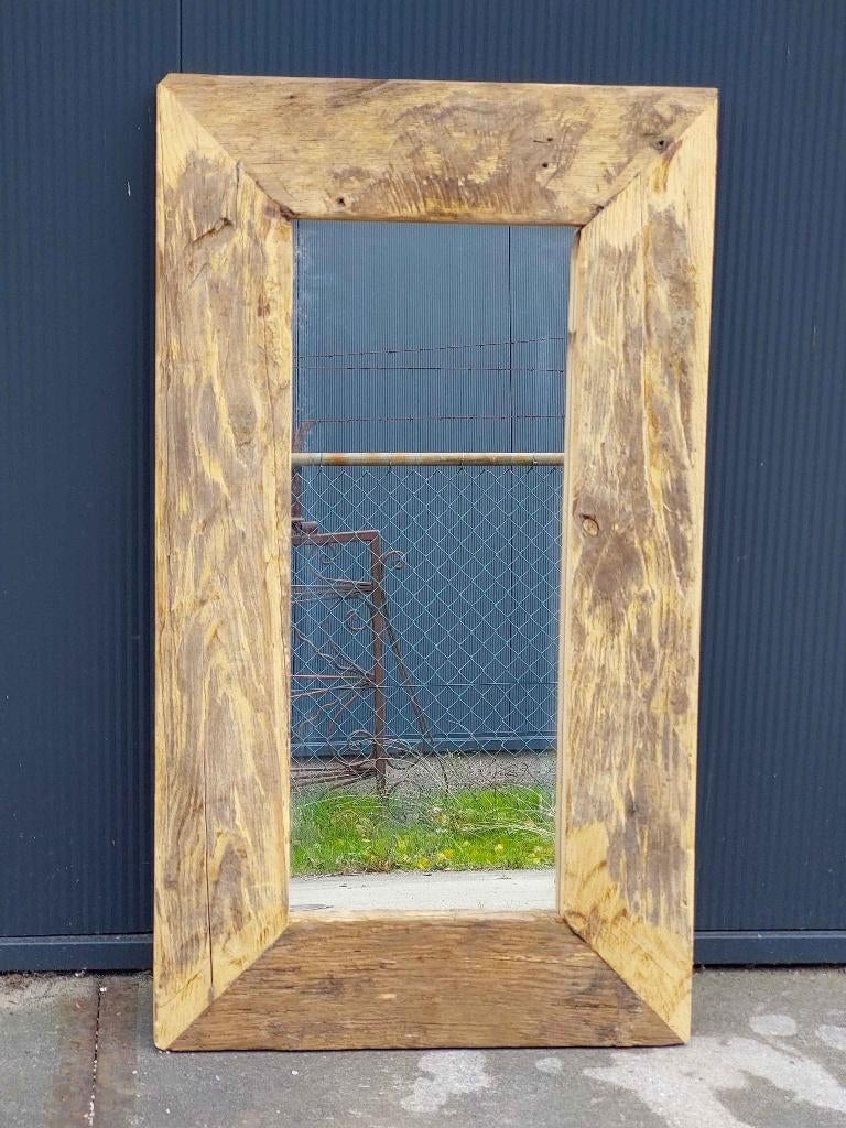Stoere spiegel - oude eiken wagonplanken afm: 96 bij 55 cm, Ophalen, Nieuw, Minder dan 100 cm, Rechthoekig