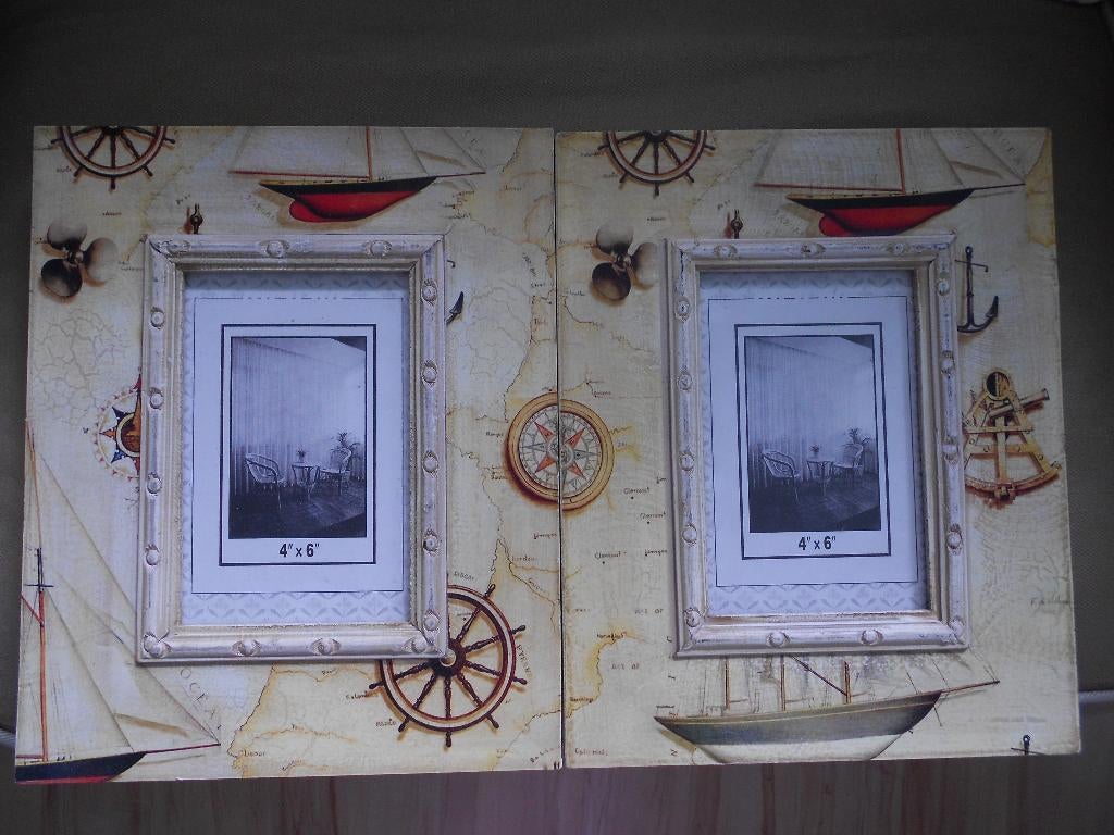 2 nautic fotolijstjes strand zee boot, Ophalen, Nieuw