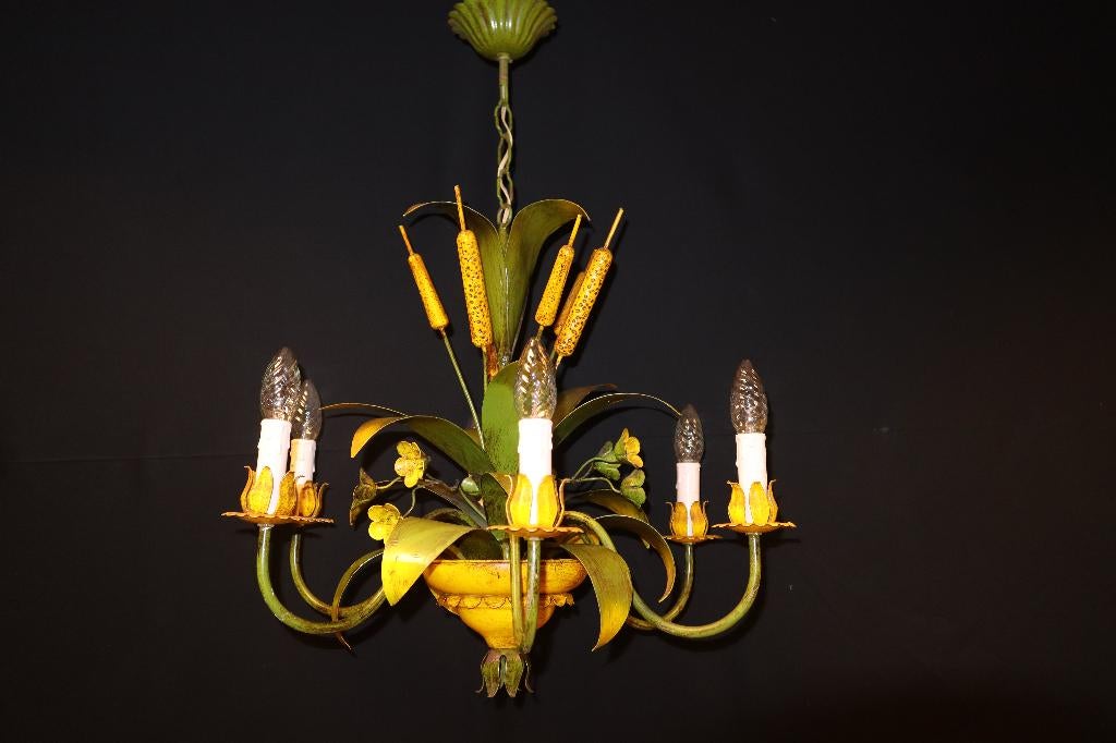 Italiaanse korenaren kroonluchter met 6 kaarslampen, Ophalen
