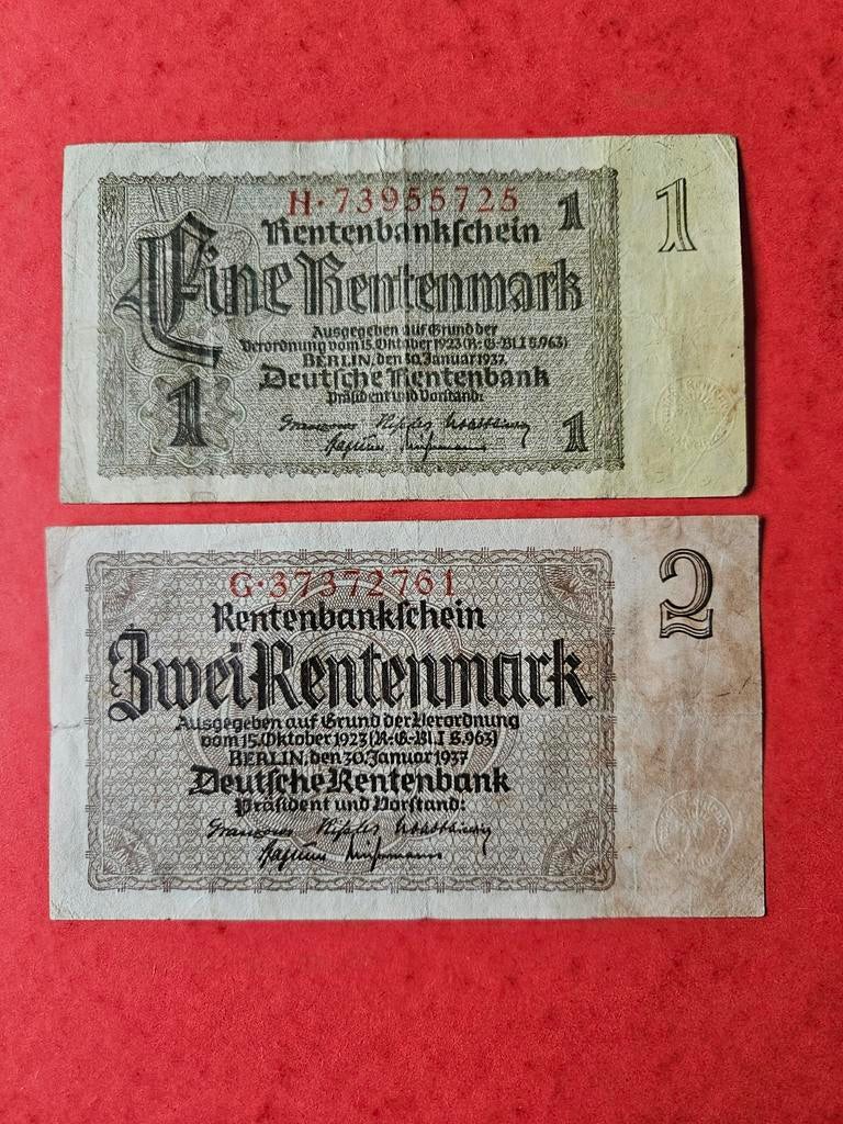 1 en 2 rentenmark Duitsland 1937 jaar set, Ophalen of Verzenden, Duitsland, Setje